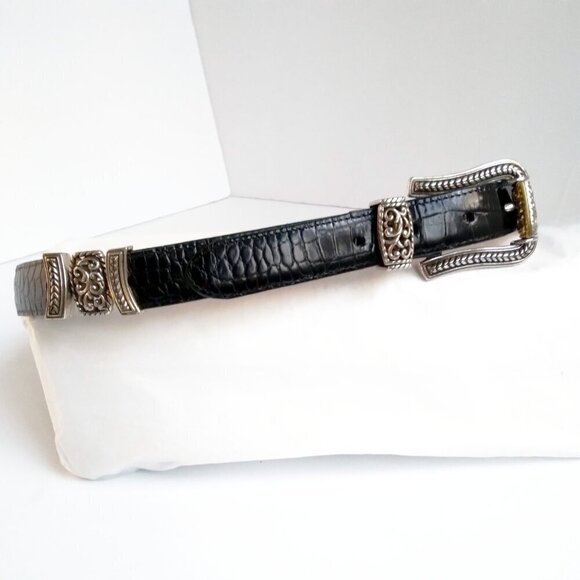 Leather Western Belt NWT Brown Reptile Print Silver Toned Hardware. Giftable! - Picture 8 of 9